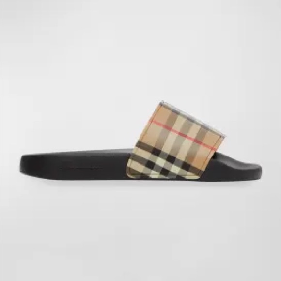 Burberry Black And Cream Slide Sandals